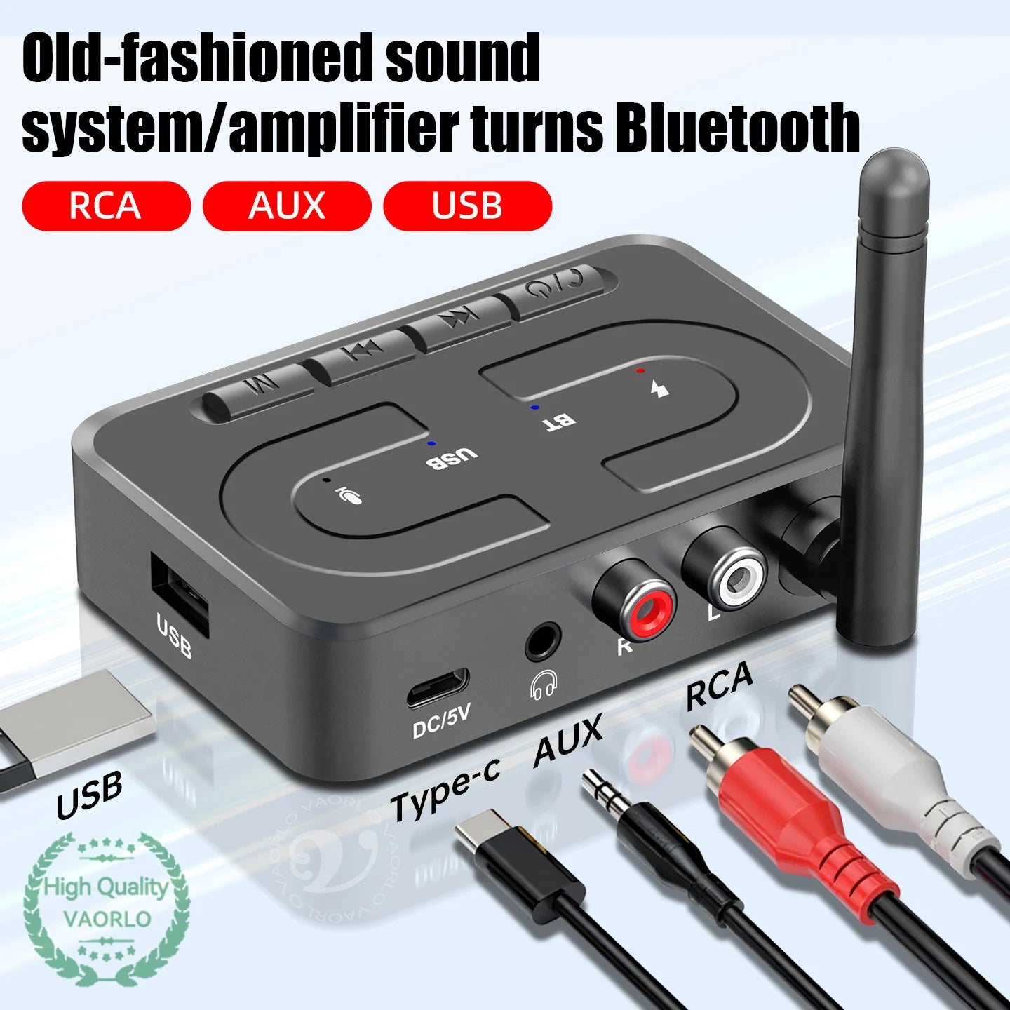 VAORLO Bluetooth 6.0 Audio Receiver 3.5mm AUX RCA With Mic HIFI Stereo Wireless Adapter Support USB U-Disk For Car Speaker Amp Oasis Select