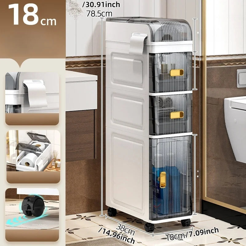 18cm Narrow Storage Cabinet, Multi-Tier Slim Organizer for Bathroom/Living Room, Holds Towel/Tissue/Cosmetic, Space-Saving Shelf Oasis Select with a lid-1 L 2 S