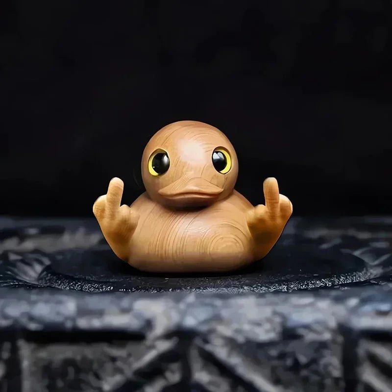 Fun Finger Duck Handmade Wooden Statue Mini Duck Statue Home Office Desk Garden Decoration Yellow Duck Oasis Select