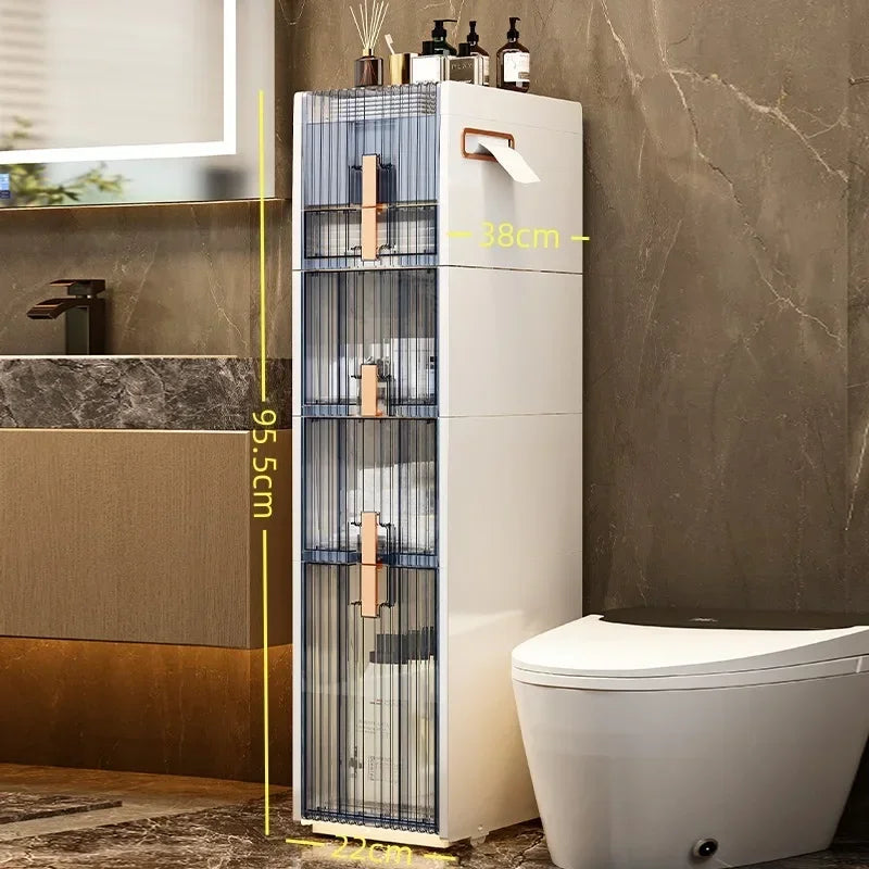 Multi-functional Toilet narrow slot storage cabinet crevice trolley toilet gap bathroom floor toilet narrow side locker Oasis Select 22cm-5