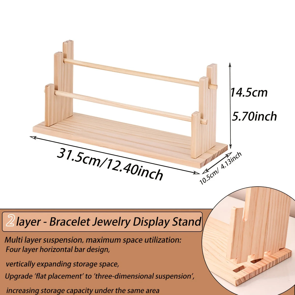 1pc Multi-Functional Wooden Bracelet Tiered Display Stand Head Hairband Jewelry Hanging Rack Bracelet Display Prop Festive Gift Oasis Select yellow-2layer