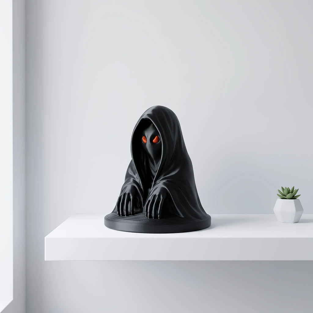 Gothic Mysterious Hooded Reaper Figurine 3D Printed Red Eye Black Robe Statue Desktop Ornament Decor for Game Room Desktop Gifts Oasis Select
