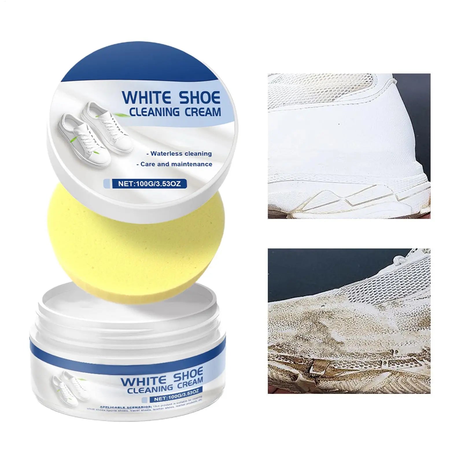 White Shoe Cleaning Cream with Sponge Stains Remover Shoes Whitening Cleaning Brightening Whitening And Yellowing Maintenance Oasis Select