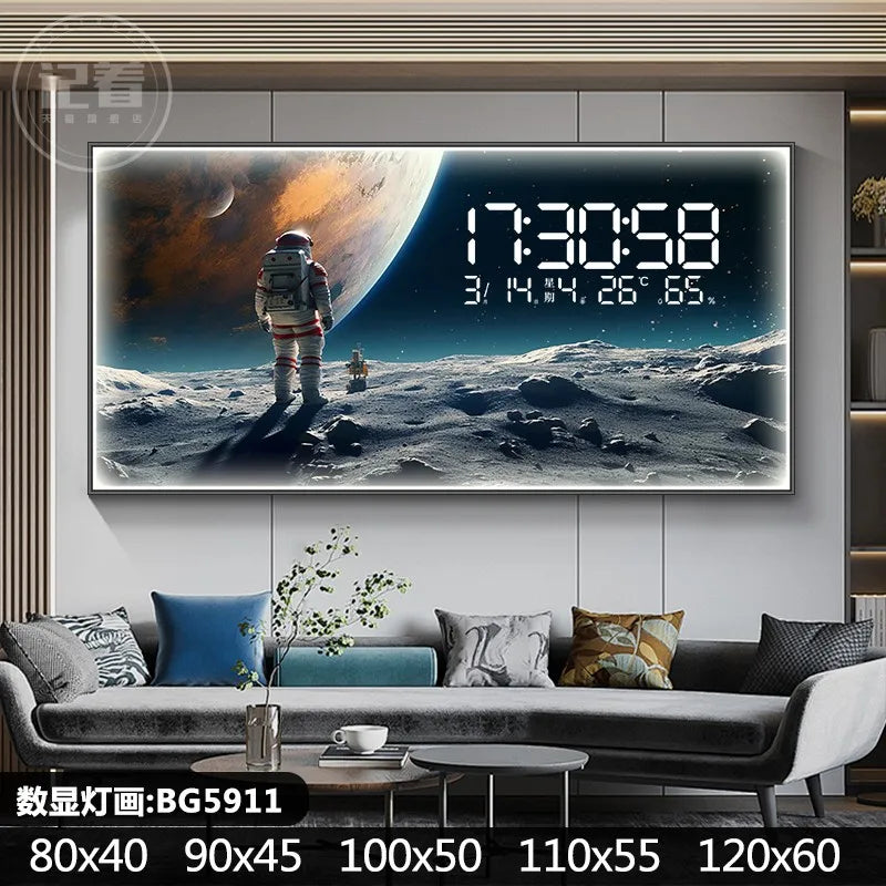 Starry Moon Perpetual Calendar Electronic Clock Guest Restaurant Decorative Painting Dynamic LED Lights Luminous Wall Clock Oasis Select BG5911 90cm x 45cm