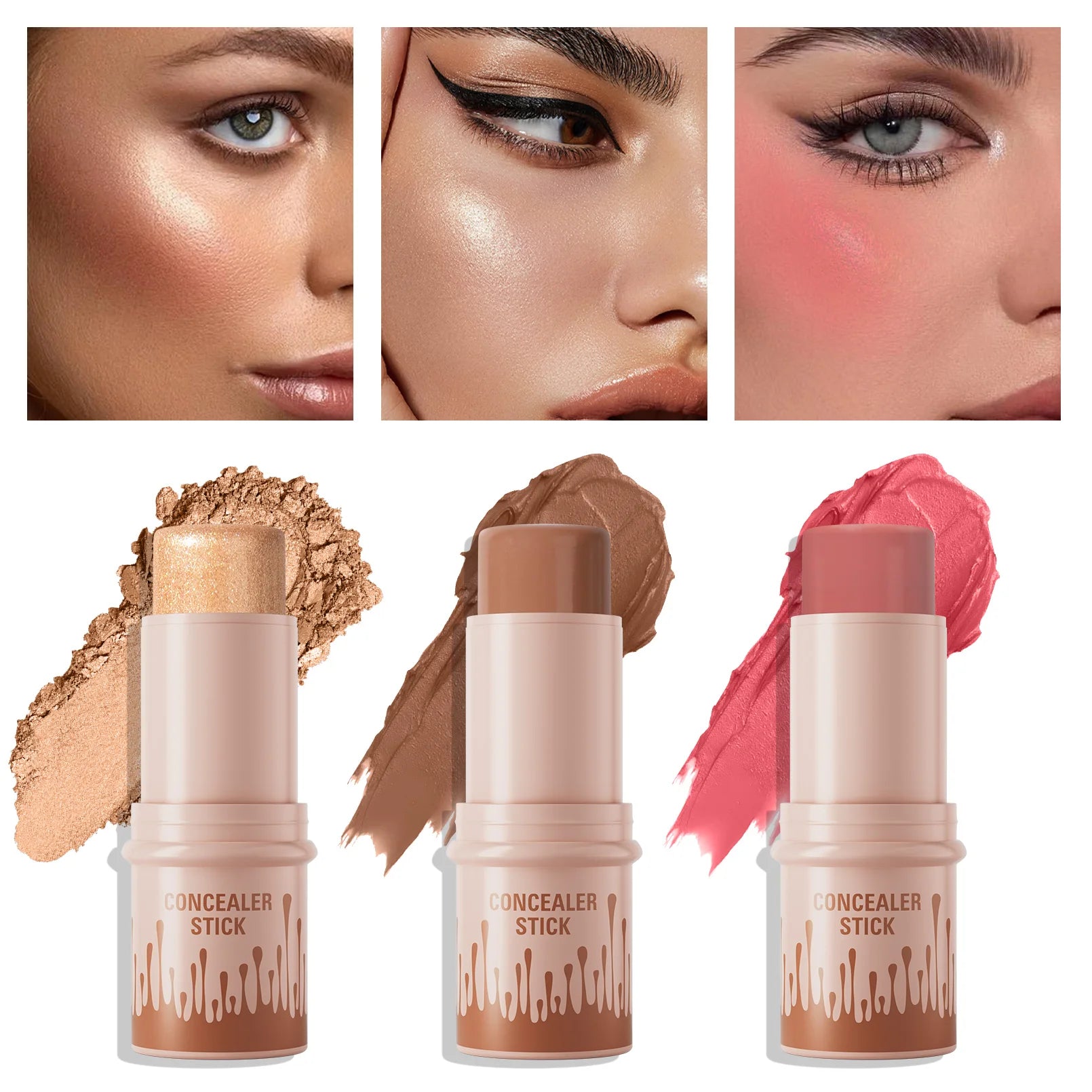 3-Piece Cream Contour Set – Contour, Highlight & Blush Sticks