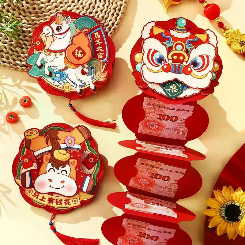 1Pcs Chinese Traditional Lucky Red Money Pouch 2026 Horse Year Cartoon Hongbag New Year Red Envelope New Year Gifts Oasis Select