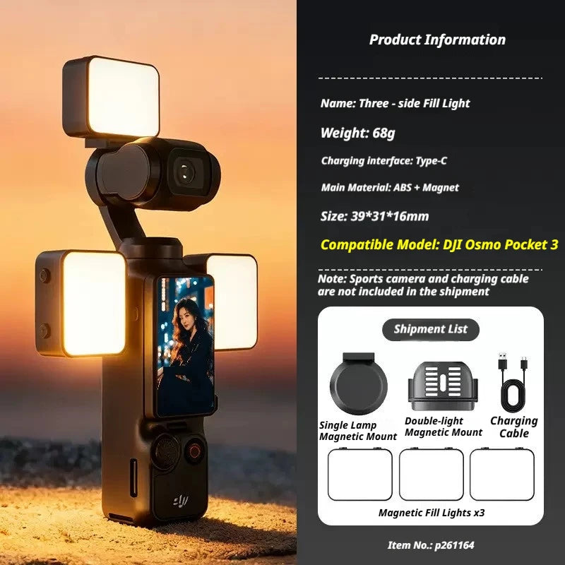Magnetic LED Fill Light for DJI Osmo Pocket 3 & 4 USB-C