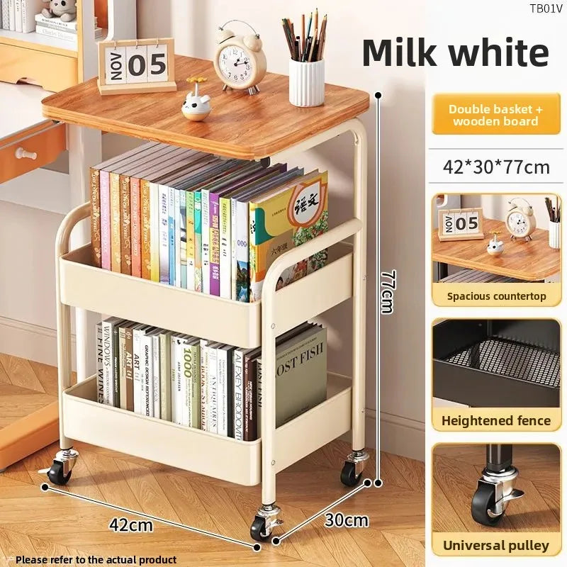 Strictly selected folding movable trolley rack bedroom snack storage with wheels sofa side few bedside bedside table Oasis Select Cream White B