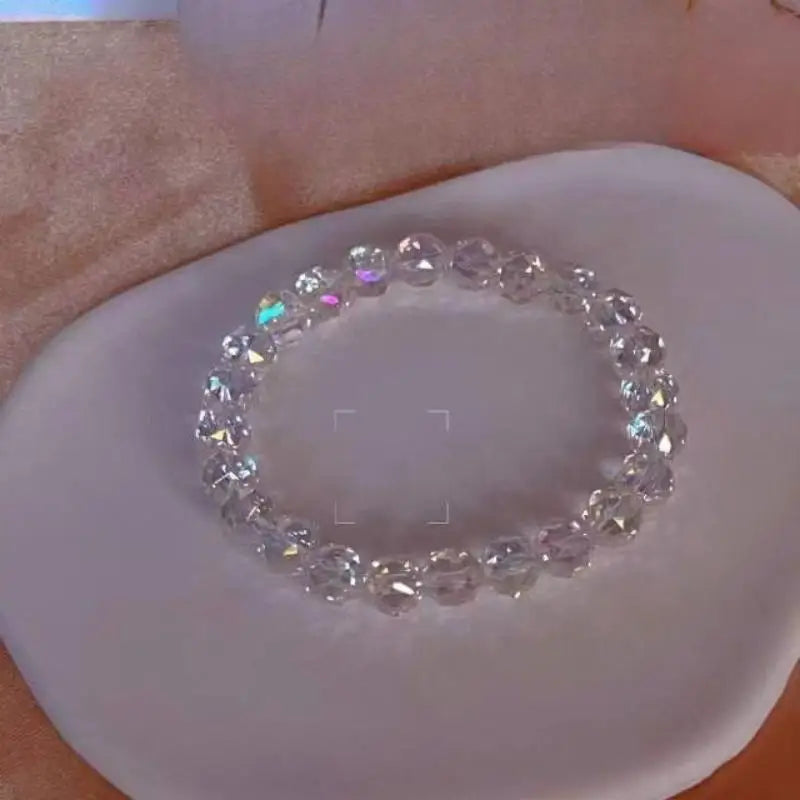 Sparkly Faceted Iridescent Crystal Bracelet Luxe Elegant Hand Jewelry Perfect Matching Beaded Bracelet For Women & Besties Oasis Select