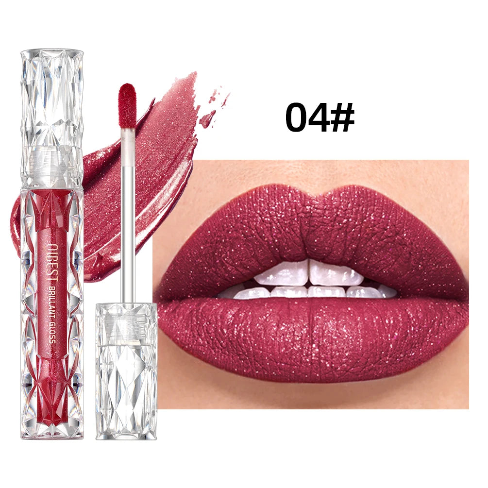 QIBEST Diamond Glitter Lip Gloss – Shimmer Matte Liquid Lipstick