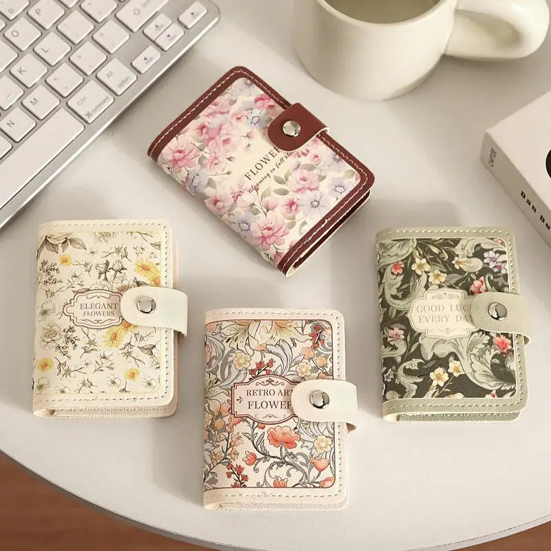 Retro Floral PU Leather Card Holder | Multi-Slot Snap Wallet Card Holder Wallet Oasis Select