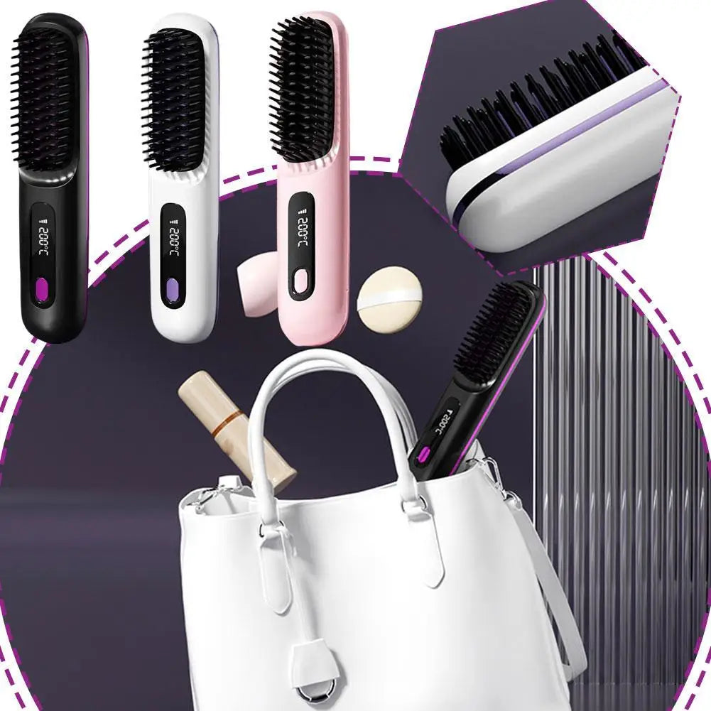 Cordless Hair Straightening Brush – Negative Ion USB Rechargeable Hair Straightening Brush Oasis Select