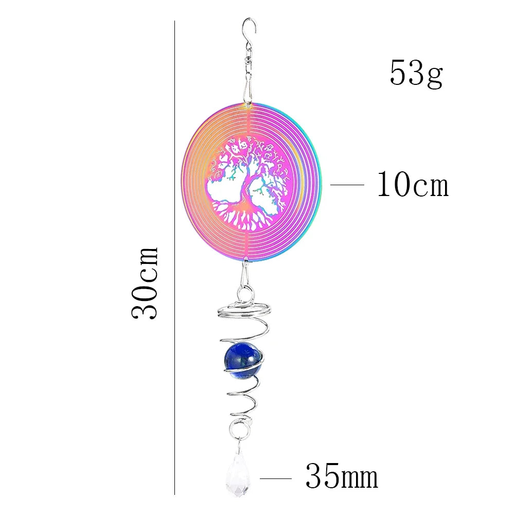 Gradient Color Wind Spinner Stabilizer Gazing Ball Spiral Tail Tree of Life Wind Chimes Catcher Pendant Garden Hanging Decor Oasis Select