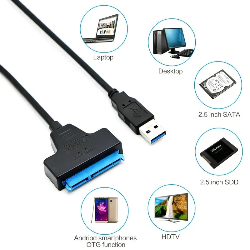 2.5" 3.5" USB 3.0 To Sata 3 Adapter Cable SATA to USB 3.0 Hard Drive Cable for External HDD SSD Hard Drive SATA 3 22 Pin Adapter Oasis Select
