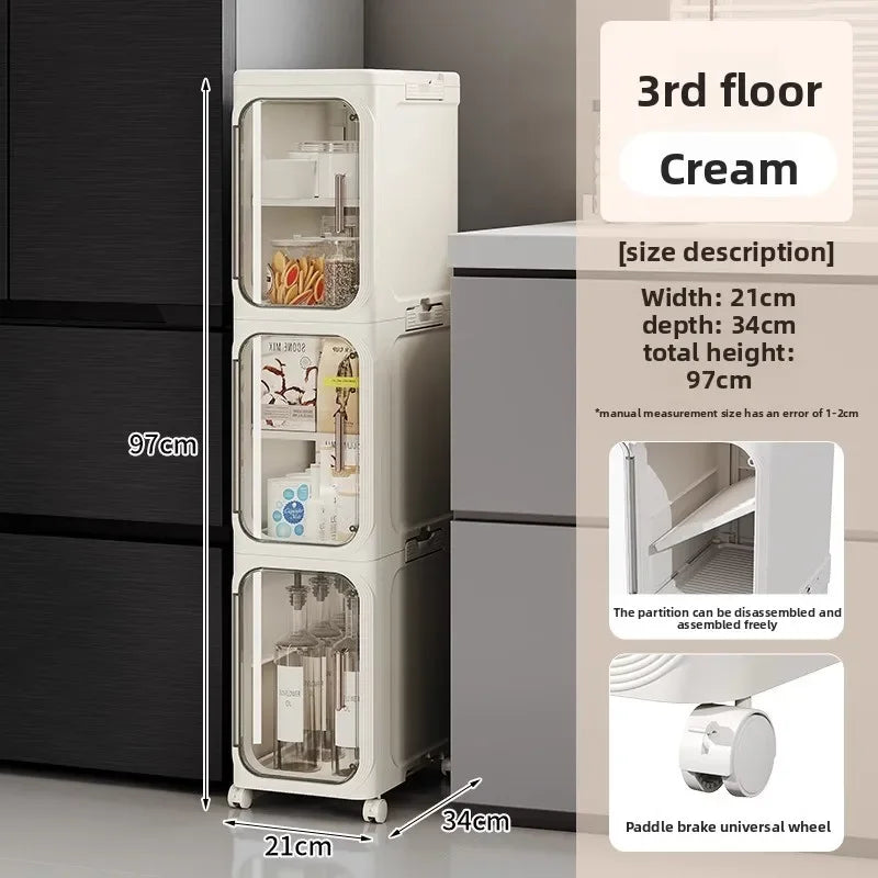 Multi-functional Crack rack kitchen locker refrigerator very narrow 21cm wide storage cabinet bathroom trolley Oasis Select Cream-3