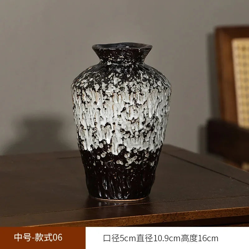 European Style Retro Style Ceramic Vase Living Room Advanced Sense Coarse Clay Pot Simple Dried Flower Arrangement Decoration Oasis Select 10.9cm x 16cm 1