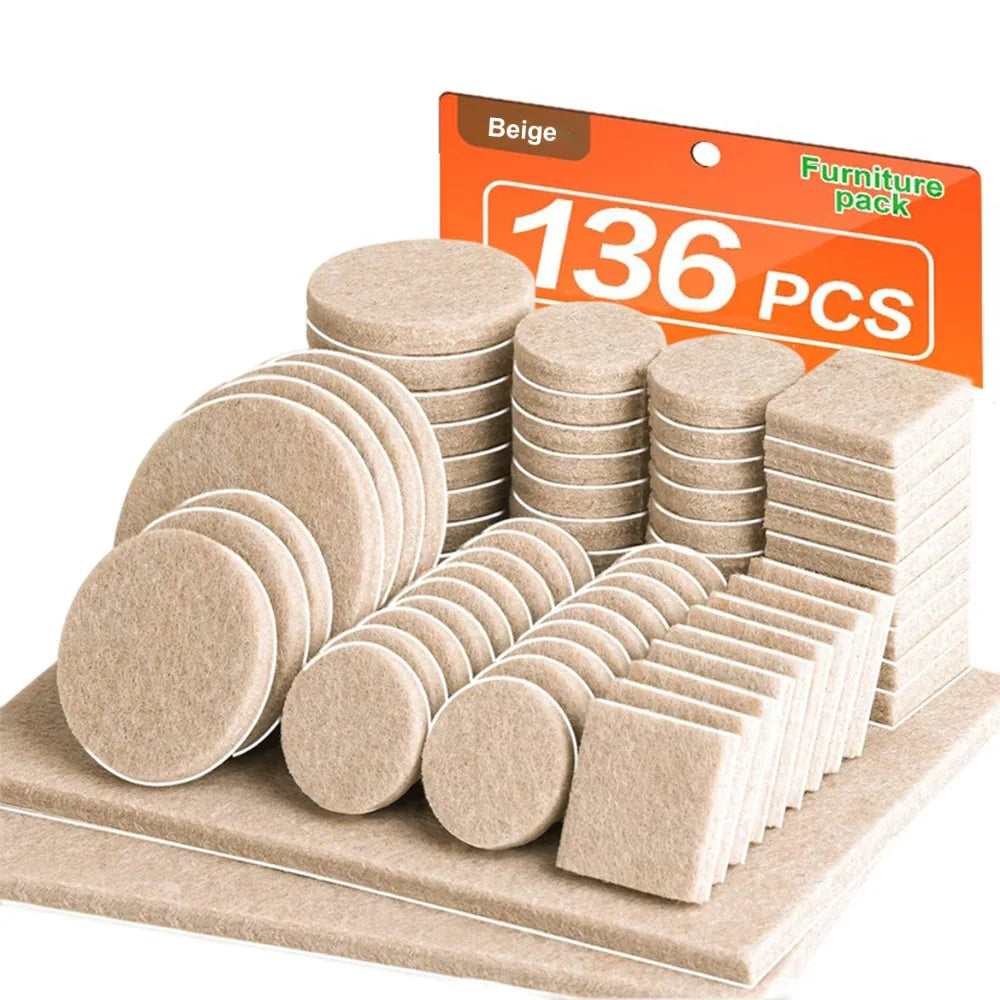 136/300 Pcs Self Adhesive Furniture Pads Anti Scratch Various Sizes Felt Furniture Noise Reduction Floor Protectors Tile Floor Oasis Select Beige 136 Pcs