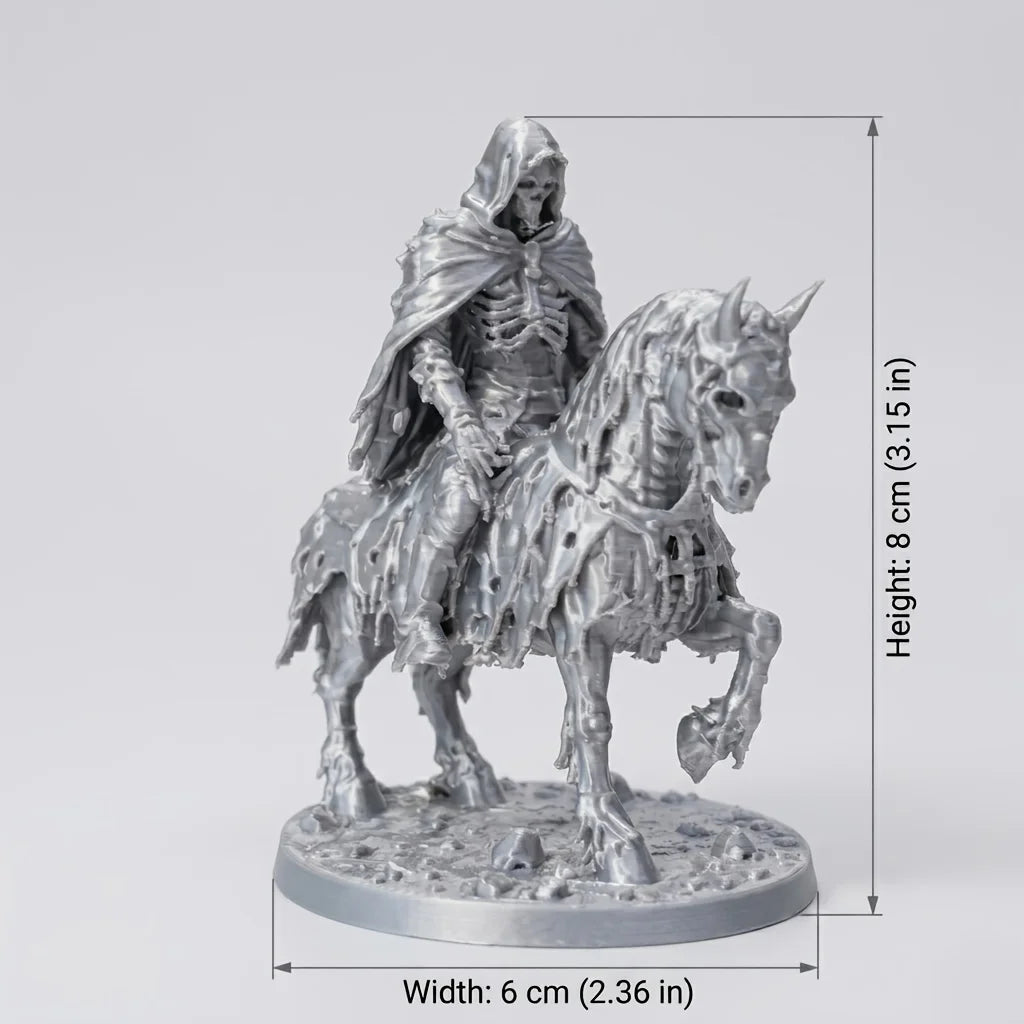 Undead Skeleton Rider Horse Figurine 3DPrinted Miniature Hooded Ghost Knight Tabletop Ornament Wargame Figurine with Base Decor Oasis Select Knight Silver