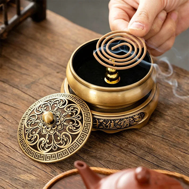 Zen Pond Moonstyle Incense Burner Golden Lotus Flat Base Censer Home Indoor Aromatherapy Holder for Sandalwood & Incense Sticks Oasis Select