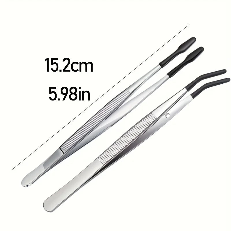 1pc Stainless Steel Reptile Feeding Tongs with Rubber Tips 10.6” Flat Curved Long Tweezers for Bearded Dragons Snakes Aquariums Oasis Select