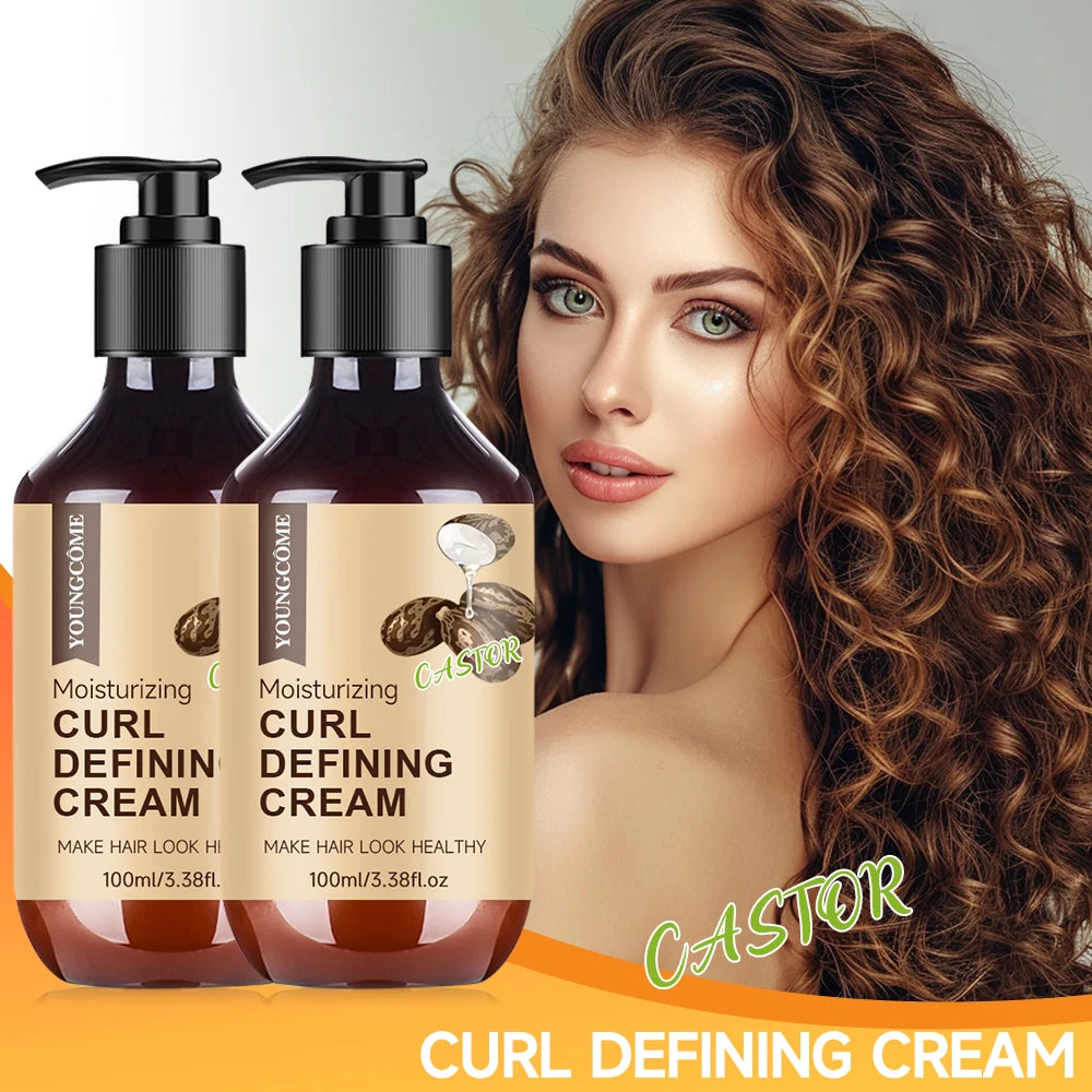 Castor Oil Curl Activator Cream - Defined Coily/Wavy Hair, Humidity Resistance, Non-Greasy Formula, Safe for Color-Treated Hair Oasis Select