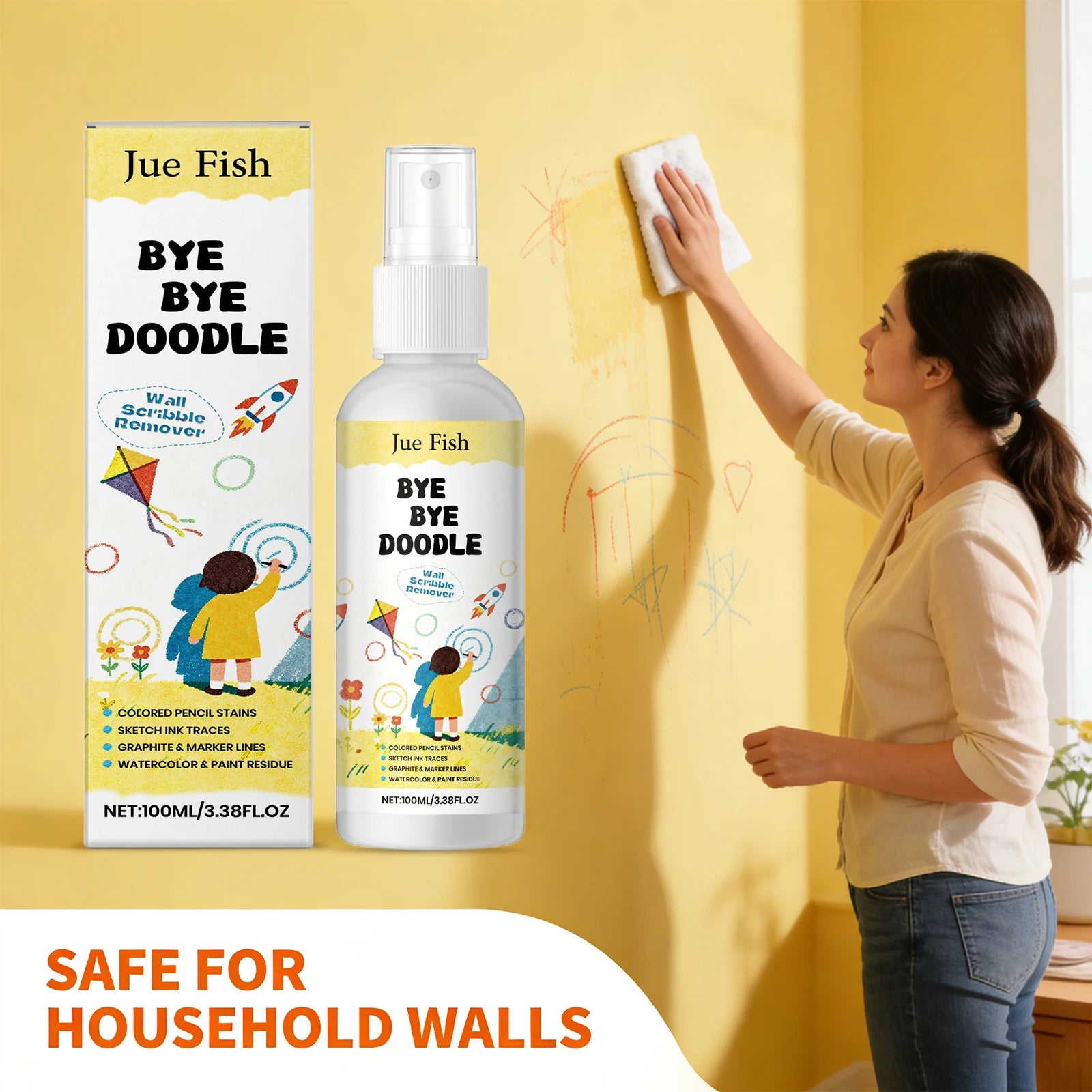 Doodle Remover Cleanser Wall Graffiti Cleaner Wall Colored Pencil Stains Remove Wall Spots Household Wall Cleaning Spray Oasis Select