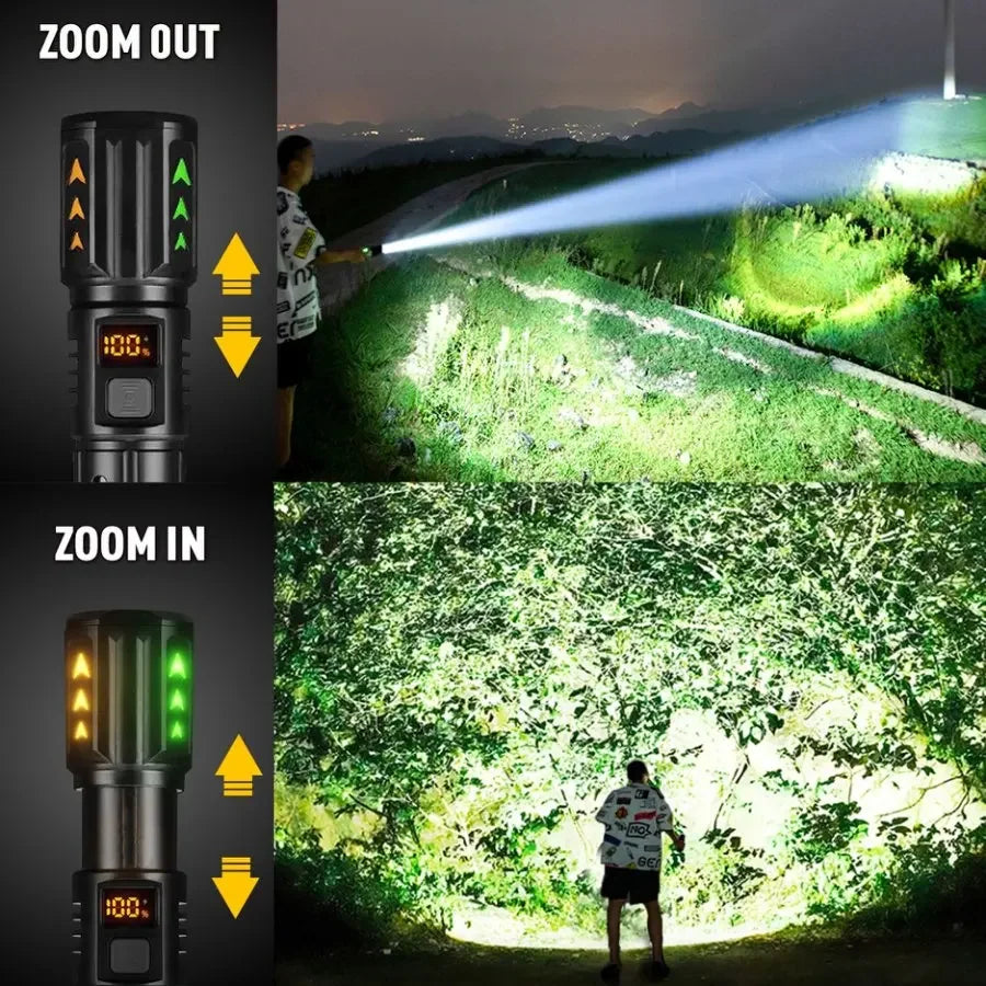 Most Powerful LED Flashlight Type-C USB Rechargeable Long Range Flashlights 3 Lighting Modes Telescopic Zoom Torch Oasis Select