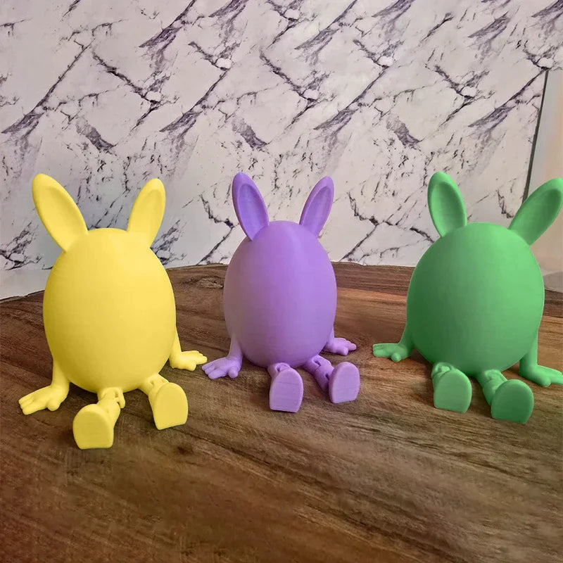 Articulated Bunny Egg Figurine Easter Decoration Movable Leg Joint Egg Statue Home Office Desktop Ornament And Gift Oasis Select