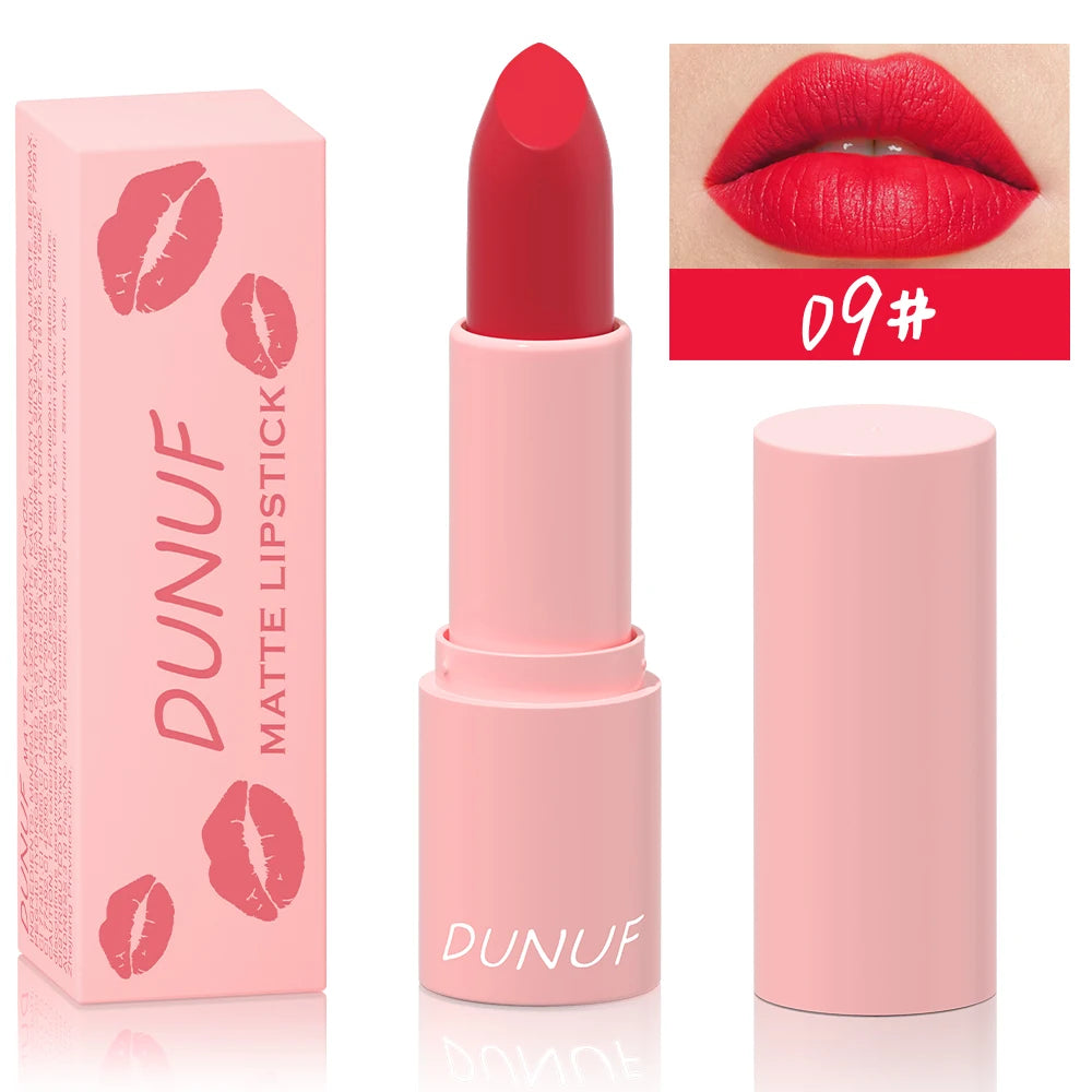 DUNUF 1 Pcs Matte Powder lipstick, Lasting 24 Hours Non-fading Waterproof Non-stick Easy to Color Lip Gloss Makeup Gift Oasis Select 09 Full Size