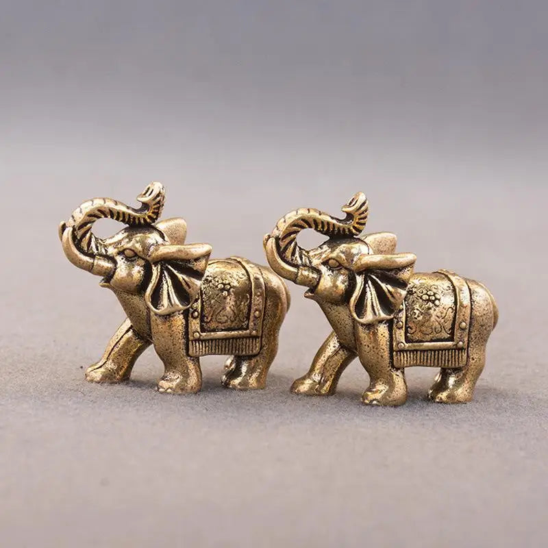 Copper Lucky Elephant Small Ornaments Brass Blessing Elephant Miniature Figurine Antique Bronze Animal Statue Oasis Select