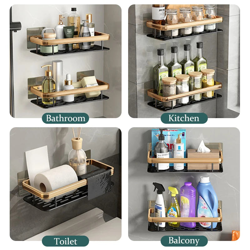 1-3 Piece Bathroom Shelves Drill-Free Shower Organizer Shelf Bathroom Toilet Space Aluminum Corner Shelf Bathroom Accessories Oasis Select