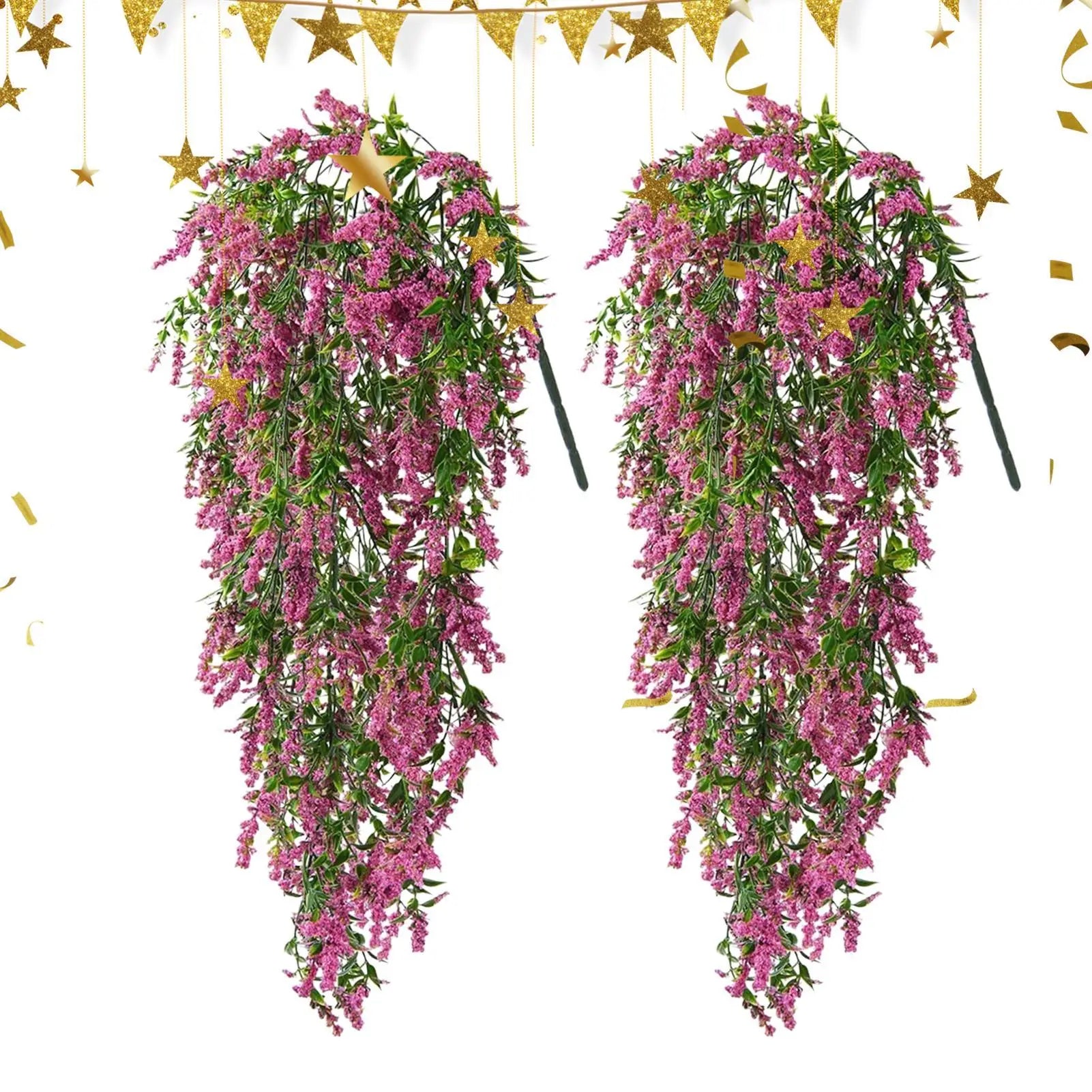 2Pcs Artificial Hanging Flowers Fake Vine Garland Plants for Outdoor Indoor Home Room Yard Wall Garden Fake Hanging Plant Decor Oasis Select