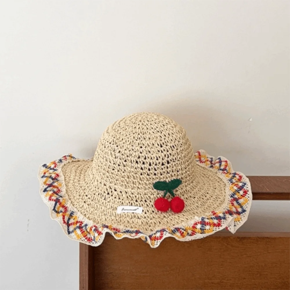 Fashionable Large Brim Straw Hat Floral Tie Ethnic Style Fisherman's Hat Hollow out Sun Protection Hat Vacation Oasis Select Beige