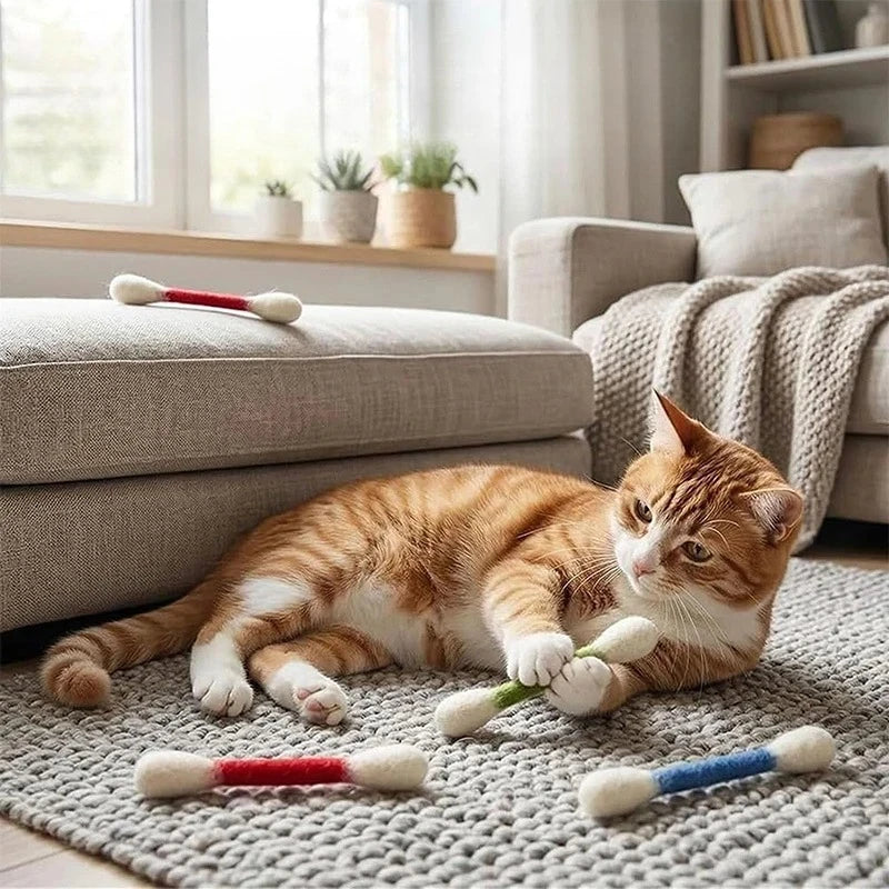 Giant Cotton Swab Design Cat Chew Sticks 6Pcs Felt Interactive Cat Toy with Catnip Pet Kitten Play Accessories Oasis Select