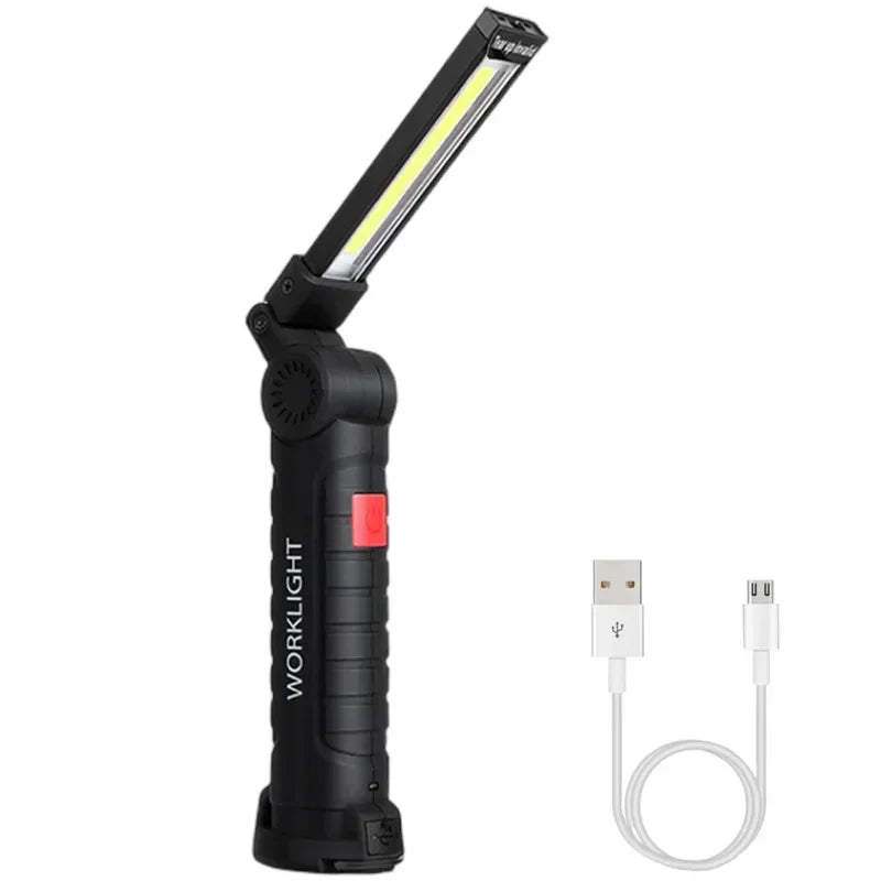COB LED Folding Flashlight Portable Magnetic Work Light Lantern USB Rechargeable Emergency Repair Camping Torch Lamp With Hook Oasis Select W52(Long 1pcs)