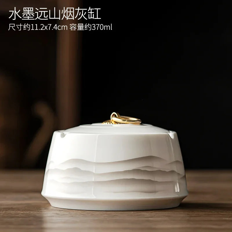 Sheep Fat Jade Ashtray Simple Article with Cover Fly Ash White Porcelain Ashtray Decoration for Household Living Room Ashtray Oasis Select A