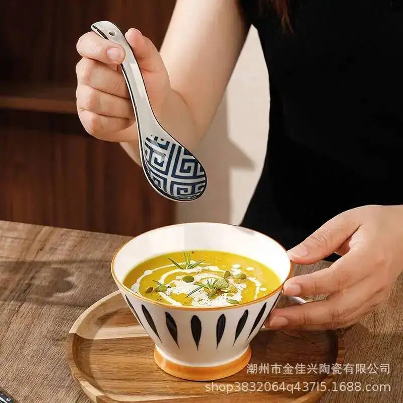 Japanese Blue And White Ceramic Spoon Extended Length For Drinking Soup Kitchen Cooking Utensil Oasis Select