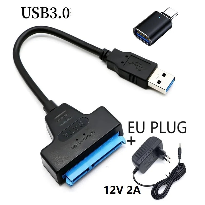 2.5" 3.5" USB 3.0 To Sata 3 Adapter Cable SATA to USB 3.0 Hard Drive Cable for External HDD SSD Hard Drive SATA 3 22 Pin Adapter Oasis Select EU Plug OTG