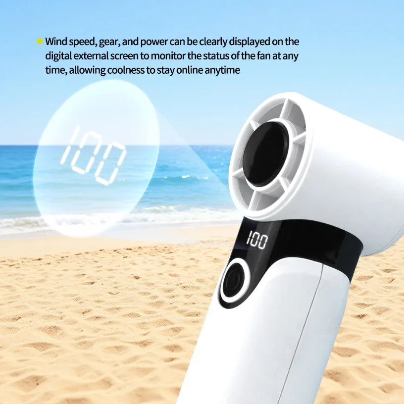 Digital Display Mini Handheld Fan Turbo Wind 3000mAh Rechargeable Multi-angle Use Lightweight Outdoor Cooling Fan Oasis Select