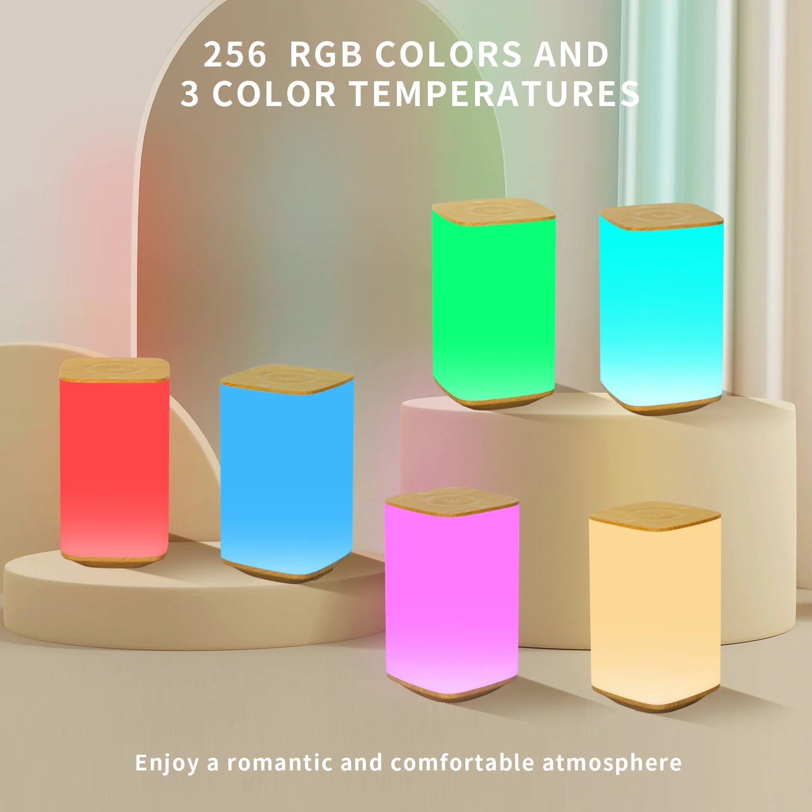 USB Rechargeable Touch Table Lamp RGB Color Changing Night Light with Remote Control Bedside Table Lamp for Bedroom Living Room Oasis Select