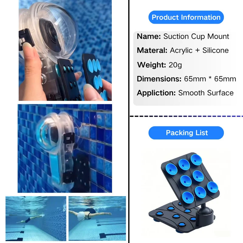 Suction Cup Mount for Insta360 & DJI Action Camera | Waterproof
