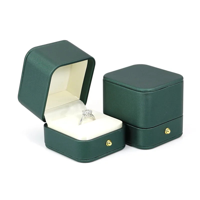 2025 Engagement Ring Box Double Slot Ring Boxes Leather Velvet Portable Jewelry Bearer Holder for Proposal Wedding Ceremony Oasis Select