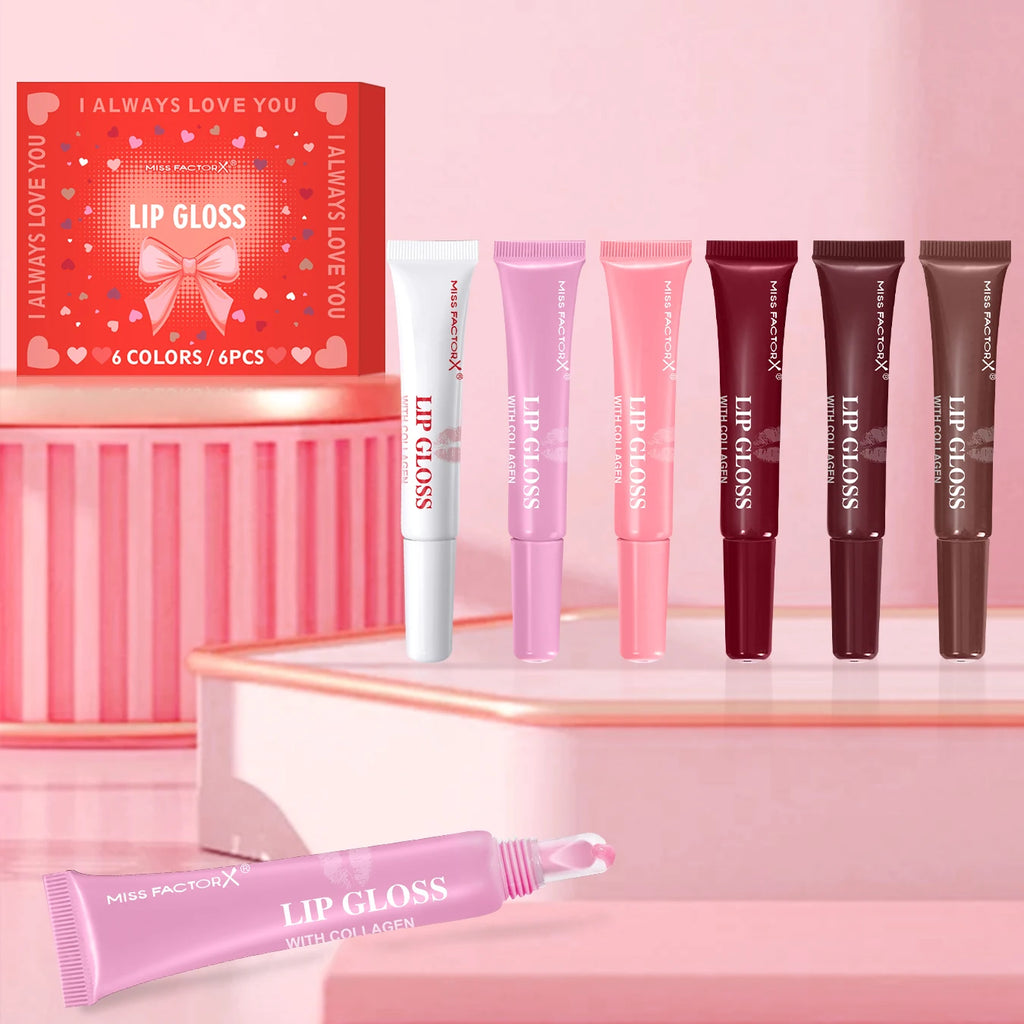 6pcs/box 6-color lip gloss set Unique gift set Long-lasting moisturizing Glossy lip color Valentine’s Day gift Thanksgiving gift Oasis Select
