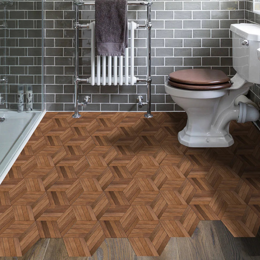 Walnut wood grain hexagonal wall sticker living room balcony waterproof and anti-skid self-adhesive floor sticker Oasis Select