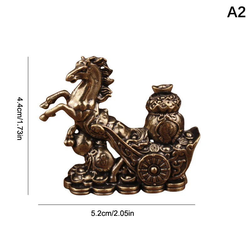 Brass Horse Figurines Chinese New Year Zodiac Horse Ornament Feng Shui Lucky Statue Home Office Desktop Decoration Crafts Oasis Select A2
