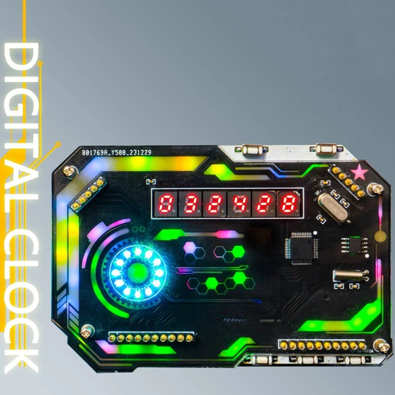 WISH Desktop Digital Clock Electronic DIY Kit Cyberpunk Innovation Clock Soldering Fabrication Kit Gaming Desktop Ornament Oasis Select