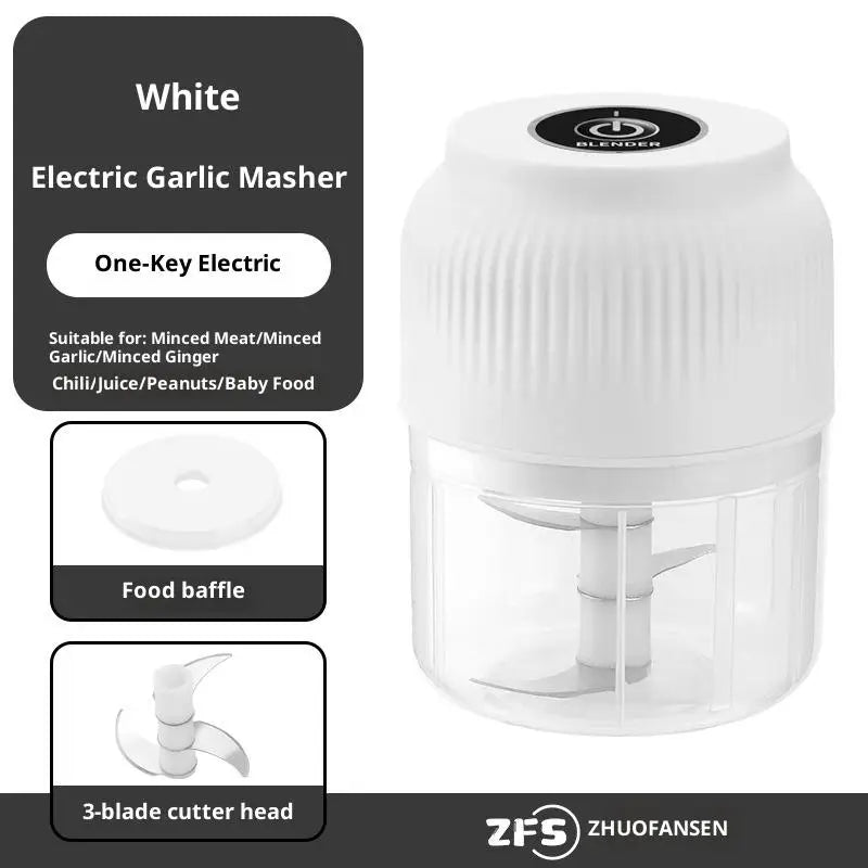 Portable Electric Garlic Masher Mini Food Processor Vegetable Chopper Meat Grinder for Kitchen Use Oasis Select White 3 Blade