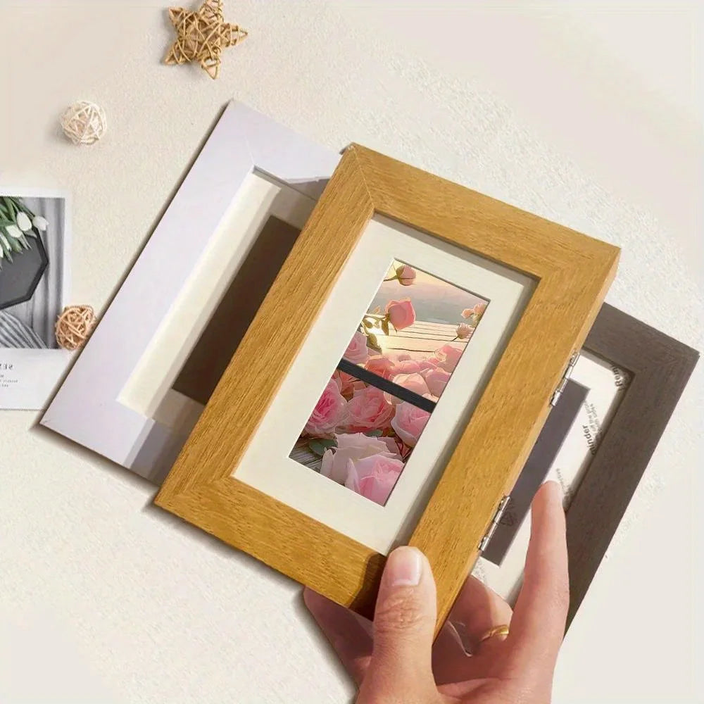 Retro Solid Wood Photo Display Frame 10x15 Cm Hollow Three Dimensional Dual Use Ornament Wall Mount and Tabletop Standing Decor Oasis Select