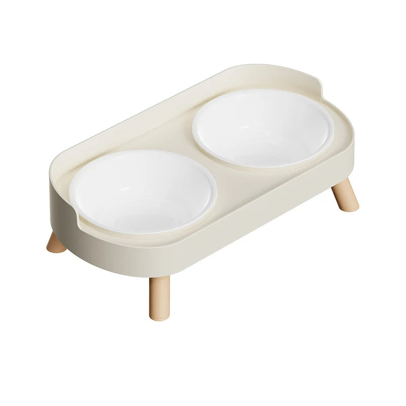 Double Pet Bowl No Spill Food Water Feeder with Stand Neck Support for Cats Dogs Anti Knock Anti Slip Elevated Design Oasis Select plastic bowl white