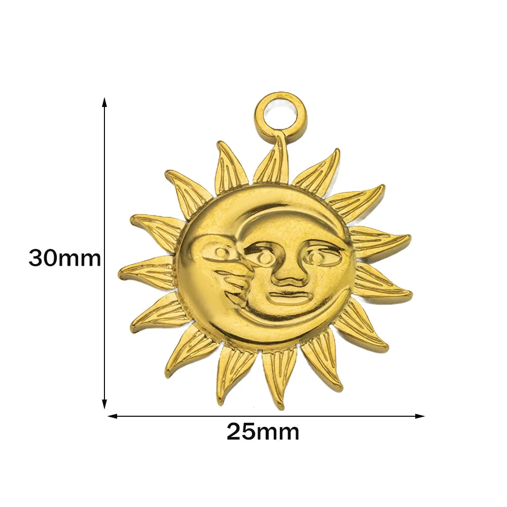 5pcs Stainless Steel Celestial Sun Charms Smile Pendants DIY for Necklace Bracelet Jewelry Making Craft Supplies Party Decor Oasis Select Smile Gold 25x30mm